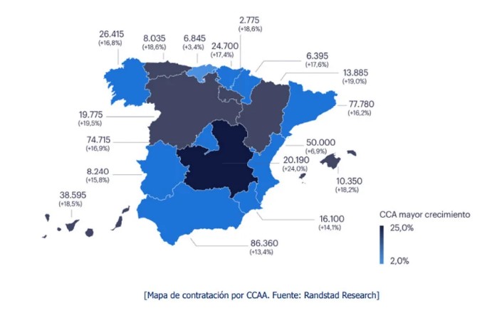 Mapa de contratacin por Comunidades Autnomas Randstad 2024